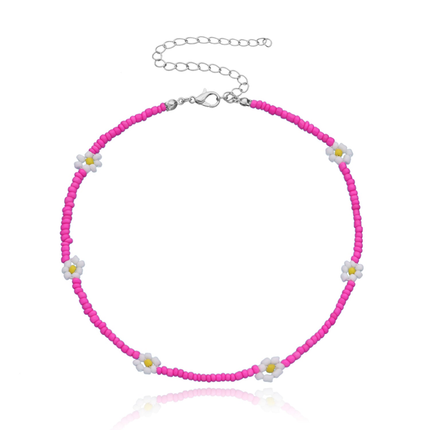 Wholesale Rice Bead Flower Alloy Necklace
